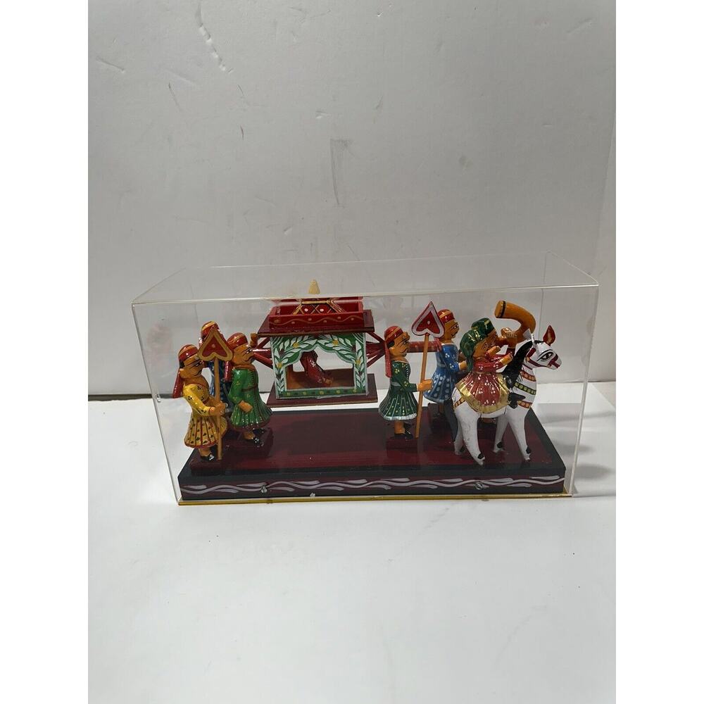 Wooden Marriage Procession Kondapalli Art Figurine Indian Statue Dolls Display